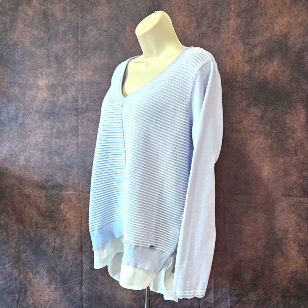CALVIN KLEIN Layered Look Striped V-Neck Long Sleeve Sweater - Picture 4 of 10